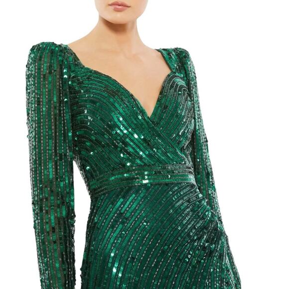 Mac Duggal 5379 Forest Green Sequin Beaded Long Sleeve Gown Size 10 - Picture 2 of 8